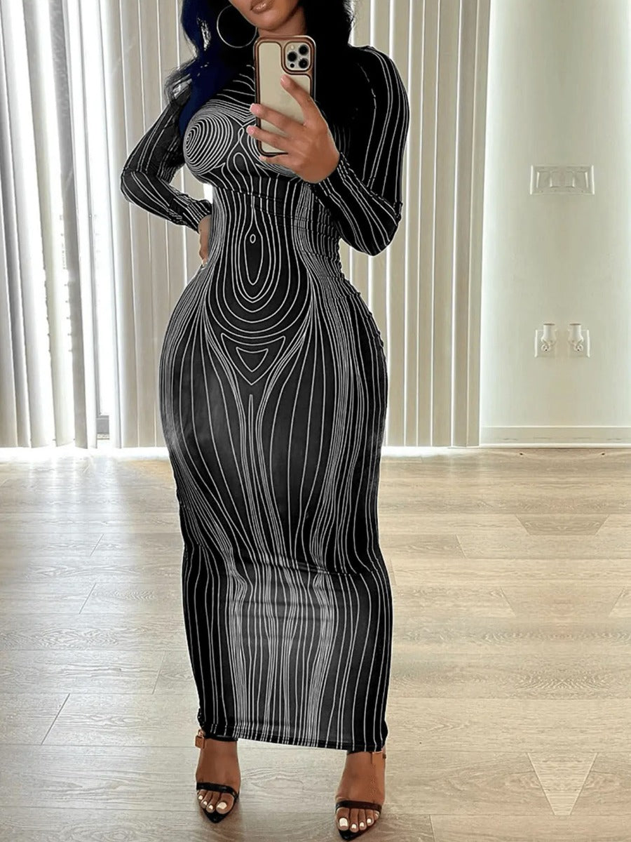 Asymmetry Striped Bodycon Dress