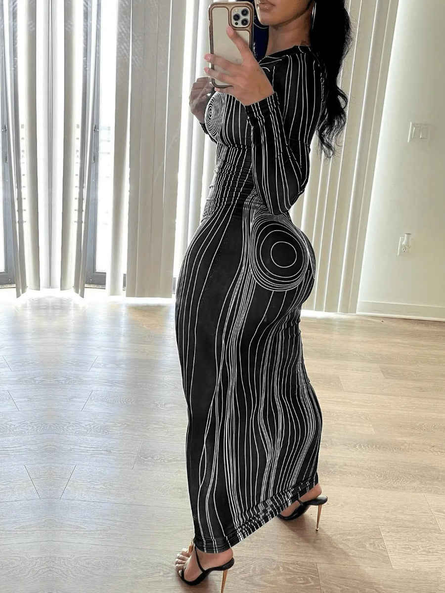 Asymmetry Striped Bodycon Dress