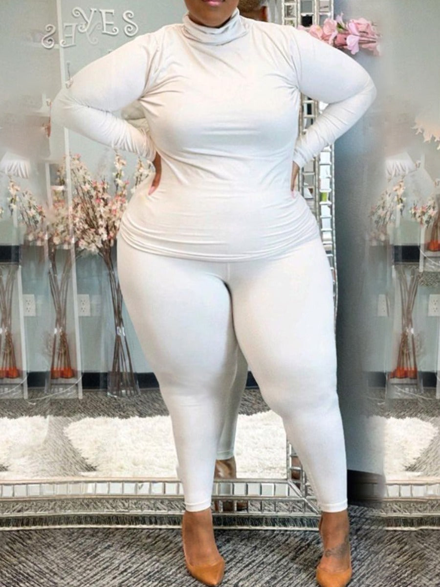 Plus Size Turtleneck Ruched Pants Set