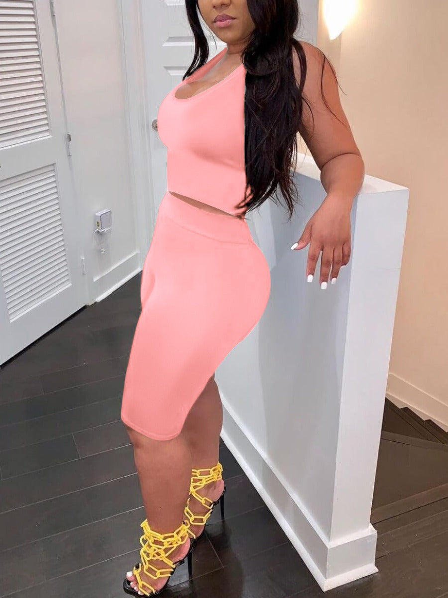 Pink Bodycon Crop Top Shorts Set