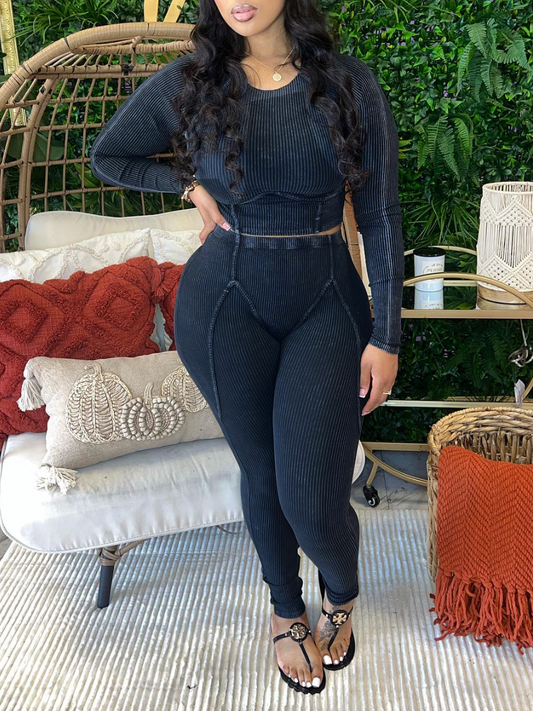 Basics Rib Knit Skinny Pants Set