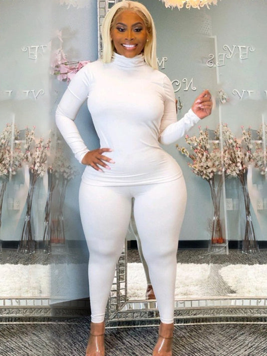 Plus Size Turtleneck Ruched Pants Set